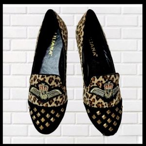 LILIANA Ballet Flats, Leopard Print, Toes Gold Studded, Sz 8 NEW!